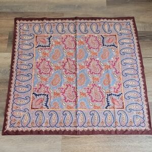 Vintage Scarf Paisley Square Made In France- Light Blue and Burgundy 42" X42"